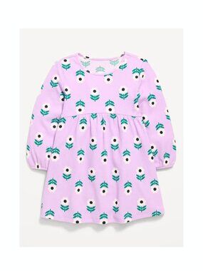Old Navy Toddler Girls Printed Long-Sleeve Ribbed Purple Floral Print Dress NWT